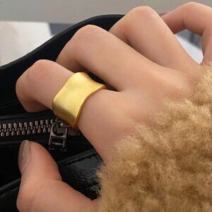 3/$35 Gold Wavy Wide Band Ring Copper Brushed Matte Minimalist Boho Adjustable